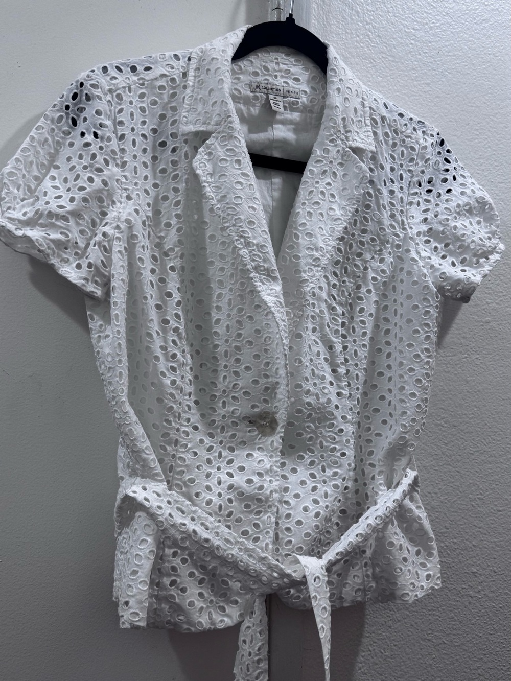 JM Collection White Eyelet Short-Sleeve Tie-Waist Blouse